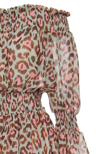 Shop Patbo Leopard Print Off-the-shoulder Maxi Dress In Blue