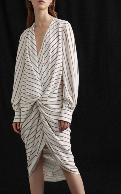 Shop Acler Weston Twist Crepe Midi Dress In Stripe