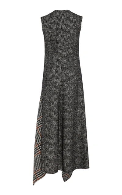 Shop Oscar De La Renta Plaid-paneled Wool-blend Tweed Midi Dress In Black/white