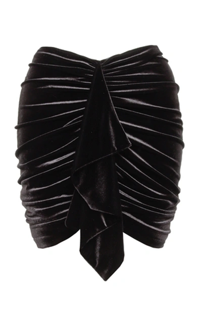 Shop Alexandre Vauthier Ruched Velvet Mini Skirt In Black