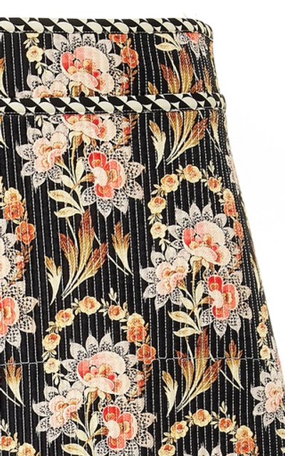 Shop Oscar De La Renta Floral-print Silk-faille Midi Skirt In Black