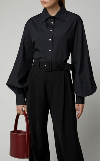Shop Anna Quan Castiglia Cotton-poplin Button-up Shirt In Black
