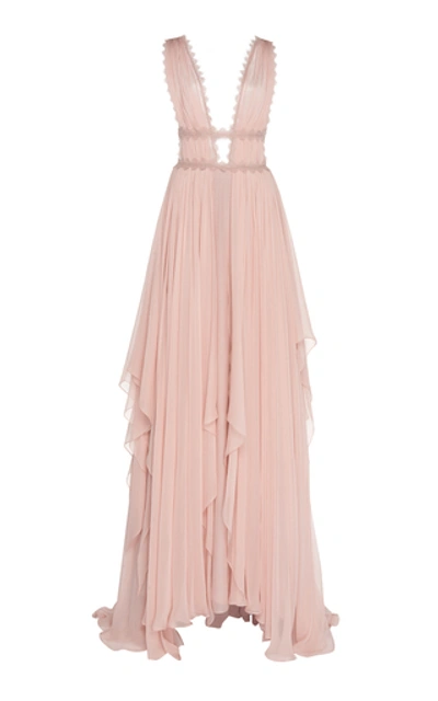 Shop Costarellos Caged-bodice Silk-chiffon Gown In Pink