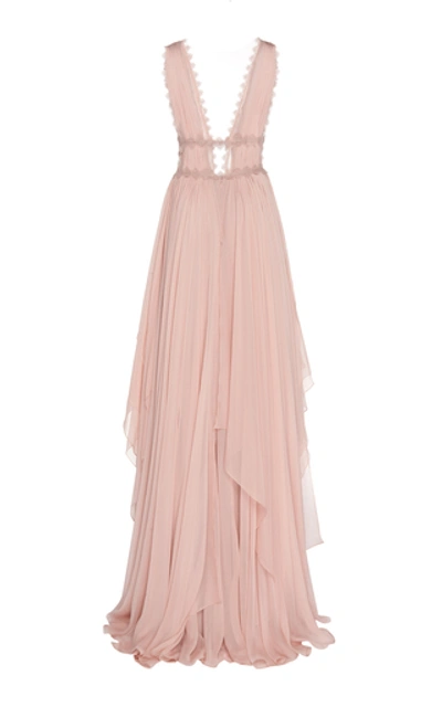 Shop Costarellos Caged-bodice Silk-chiffon Gown In Pink