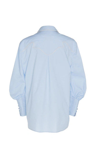 Shop Johanna Ortiz Heaven's Door Collared Cotton-blend Shirt In Blue