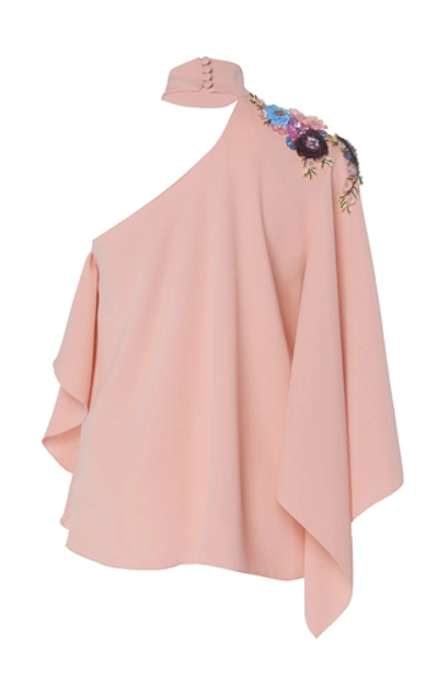 Shop Costarellos Crystal-embellished One-shoulder Crepe Blouse In Pink