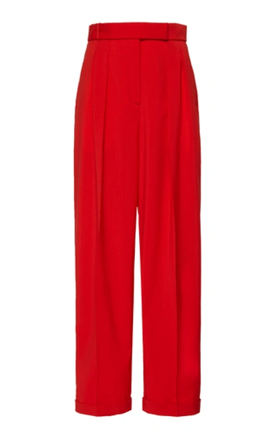 Shop Boontheshop Collection Pintucked Wool Wide-leg Pants In Red