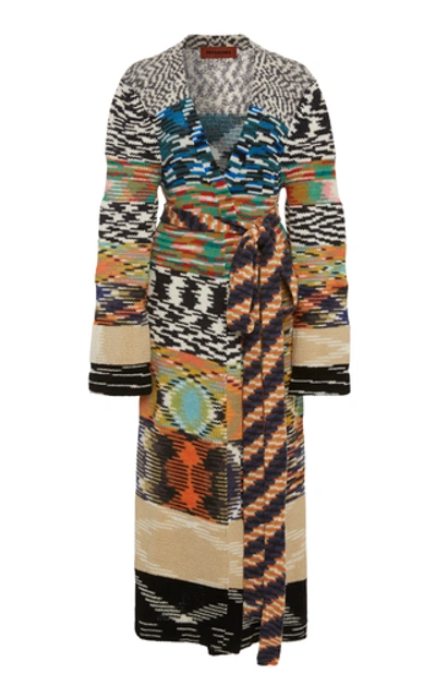 Shop Missoni Maxi Tie Waist Patchwork Cardigan In Multi