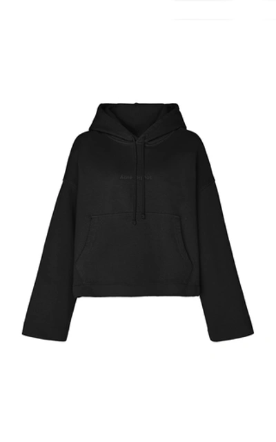 Shop Acne Studios Joghy Logo-embossed Cotton-jersey Hooded Sweatshirt In Black