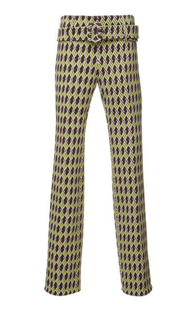 Shop Prada Belted Jaquard Pants In Print