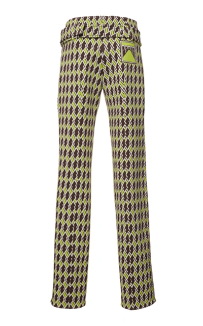 Shop Prada Belted Jaquard Pants In Print