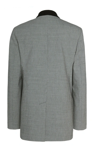 Shop Alexander Wang Leather-trimmed Houndstooth Wool Blazer In Grey