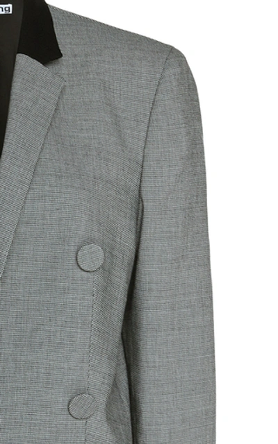 Shop Alexander Wang Leather-trimmed Houndstooth Wool Blazer In Grey