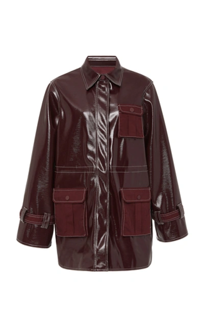 Shop Ganni Faux Patent Leather Jacket In Burgundy