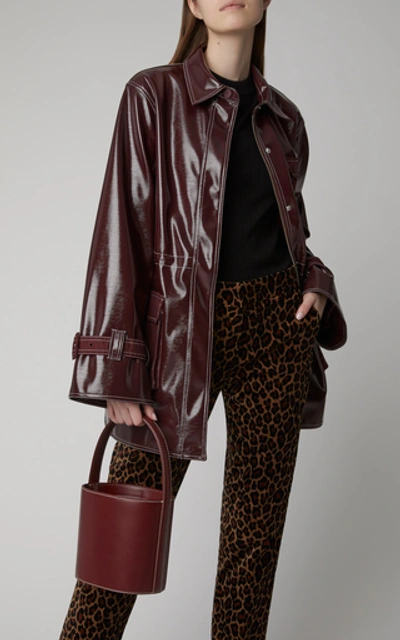 Shop Ganni Faux Patent Leather Jacket In Burgundy