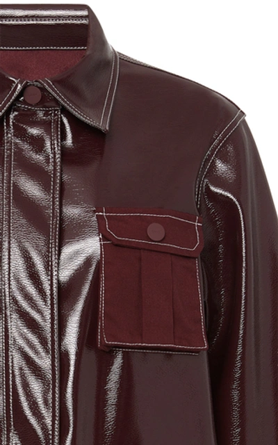 Shop Ganni Faux Patent Leather Jacket In Burgundy