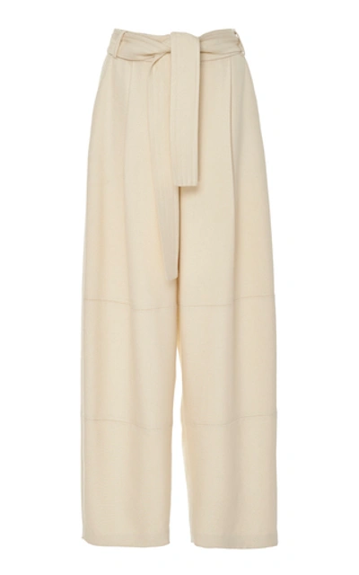 Shop Sally Lapointe Belted Twill Wide-leg Pants In White