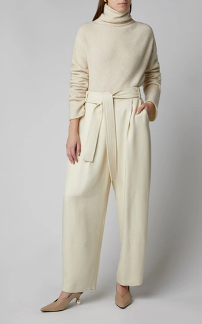 Shop Sally Lapointe Belted Twill Wide-leg Pants In White