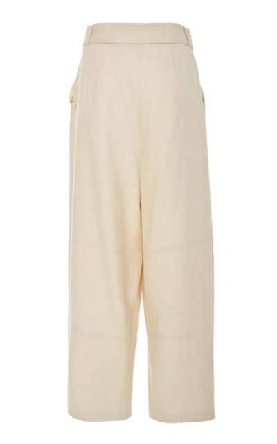 Shop Sally Lapointe Belted Twill Wide-leg Pants In White