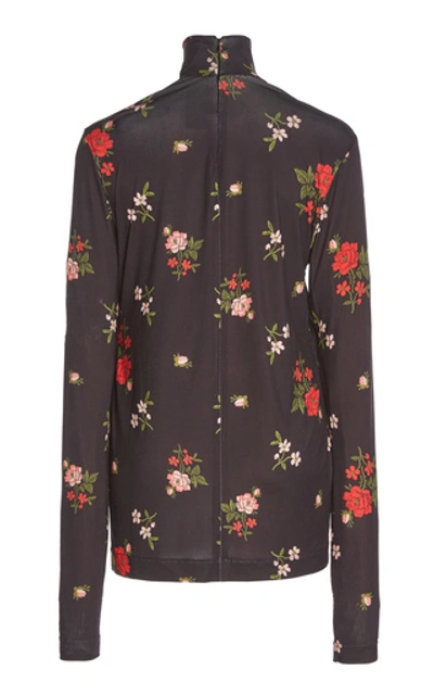 Shop Simone Rocha Floral-embroidered Stretch-jersey Turtleneck Top In Black