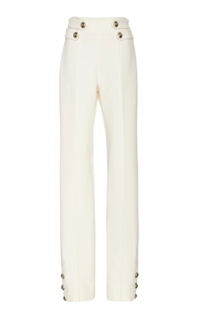 Shop Oscar De La Renta High-waisted Wool-blend Straight-leg Pants In White