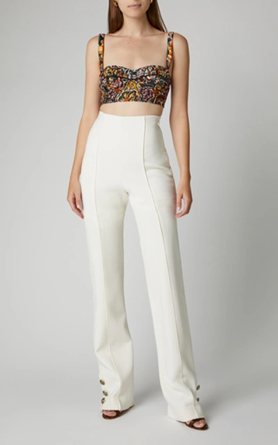 Shop Oscar De La Renta High-waisted Wool-blend Straight-leg Pants In White