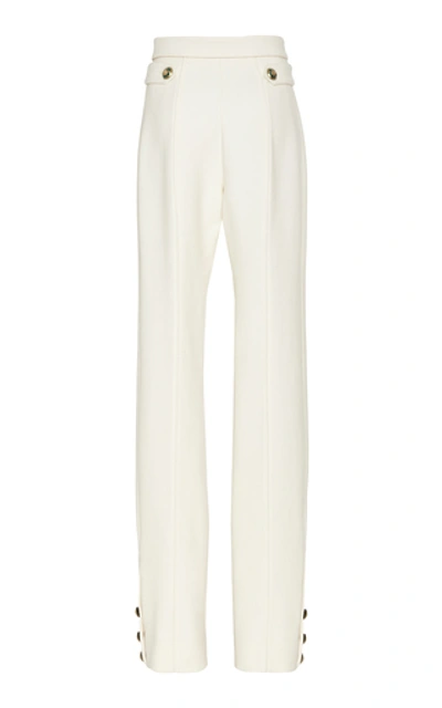 Shop Oscar De La Renta High-waisted Wool-blend Straight-leg Pants In White