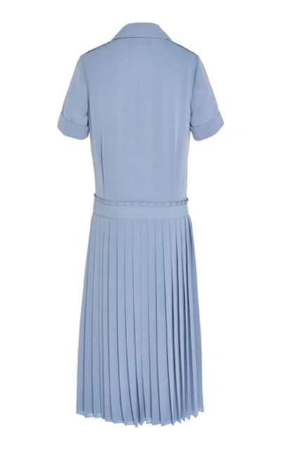 Shop Victoria Victoria Beckham Pleated Belted Crepe Midi Dress In Blue