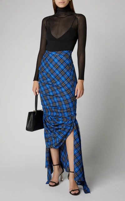 Shop A.w.a.k.e. Rise And Fall Blue Tartan Twill Skirt In Plaid