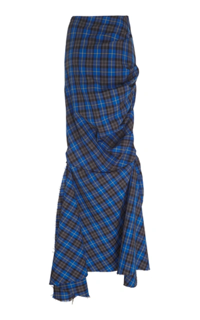 Shop A.w.a.k.e. Rise And Fall Blue Tartan Twill Skirt In Plaid