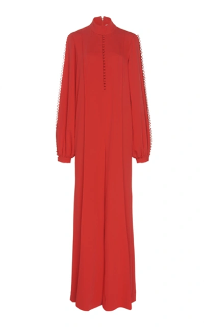 Shop Costarellos High-neck Crepe Jumpsuit In Red