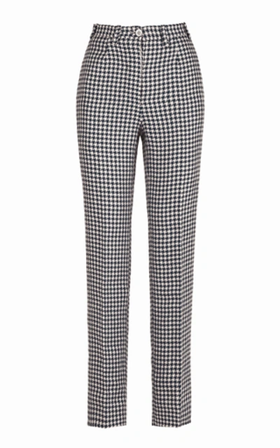 Shop Giuliva Heritage Collection Altea Houndtooth Linen Trousers In Navy