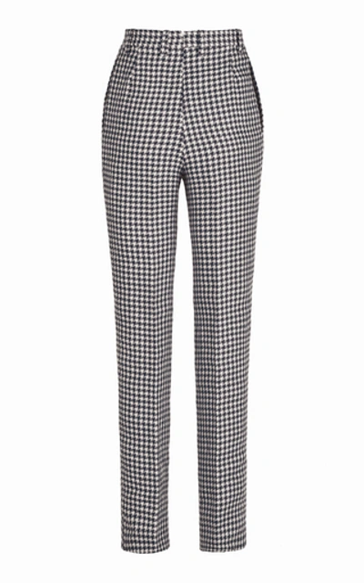 Shop Giuliva Heritage Collection Altea Houndtooth Linen Trousers In Navy