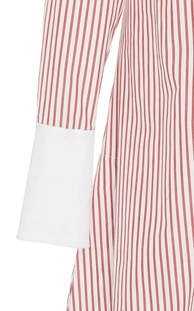 Shop Marina Moscone Striped Cotton-poplin Midi Dress In Pink
