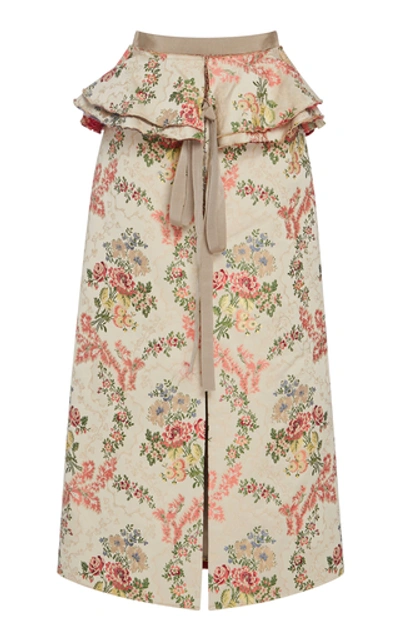 Shop Brock Collection Perla Jacquard Cotton-blend Midi Skirt In Floral