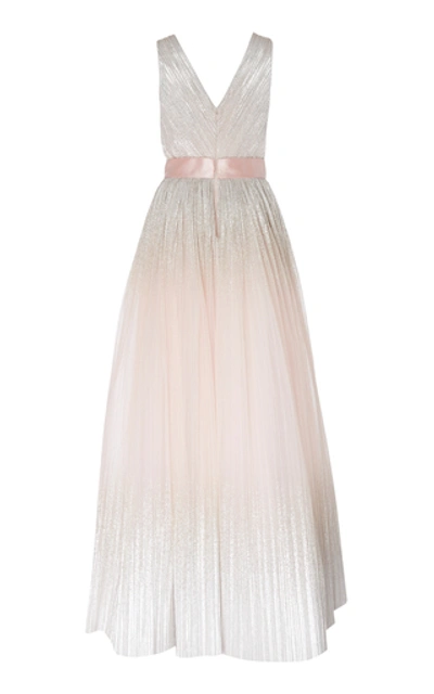 Shop Jenny Packham Romy Pleated Foil V-neck Gown In Pink