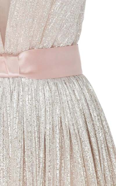 Shop Jenny Packham Romy Pleated Foil V-neck Gown In Pink