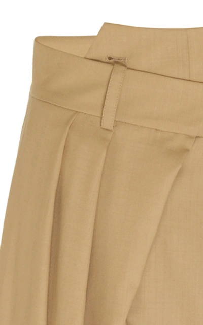 Shop A.w.a.k.e. Pirt Wrap-effect Pleated Wool Skirt In Neutral