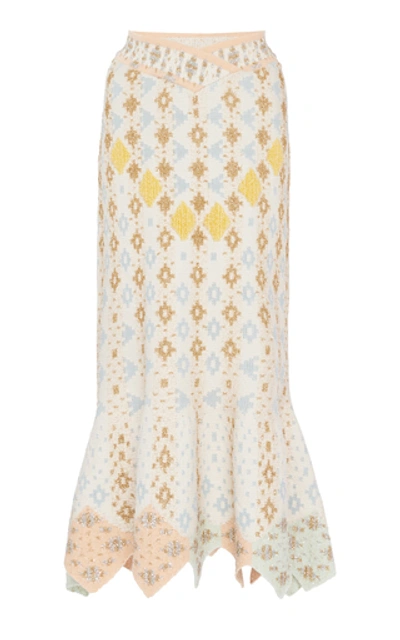 Shop Peter Pilotto Metallic Jacquard-knit Cotton And Wool-blend Midi Skirt In White