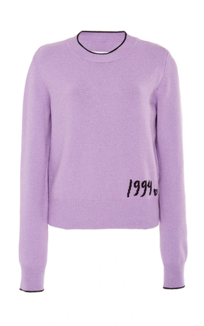 Shop Mm6 Maison Margiela "1994" Cotton-blend Crewneck Sweater In Purple
