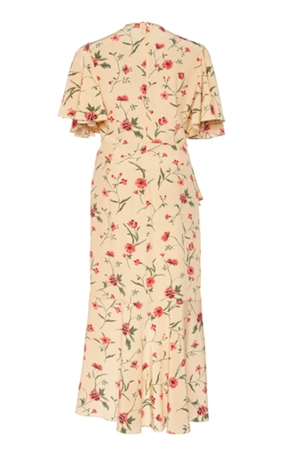 Shop Michael Kors Ruffled Floral-print Silk-crepe Midi Dress Siz