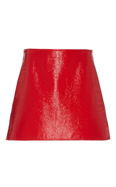 Shop Courrèges Patent-effect Cotton Mini Skirt In Red