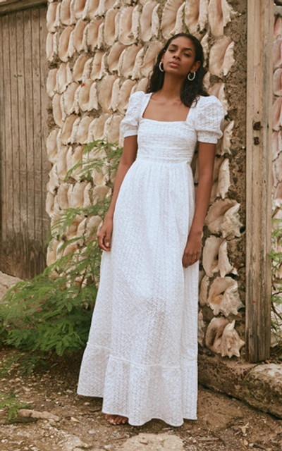 Shop Agua By Agua Bendita Pomelo Square Neck Linen Dress In White