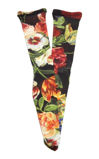 Shop Dolce & Gabbana Floral-print Stretch-knit Socks In Black
