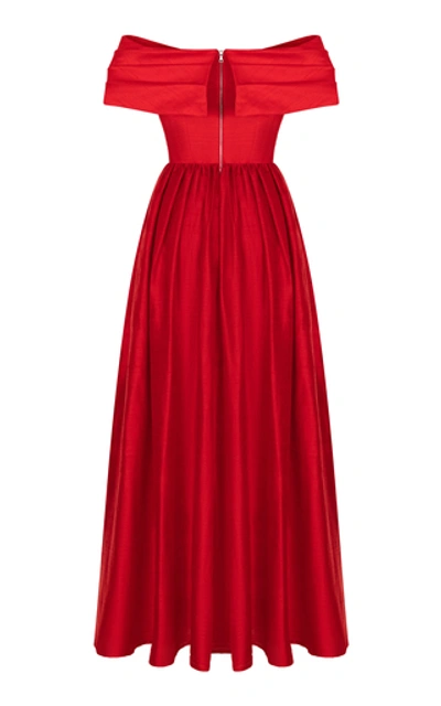 Shop Rasario Off-the-shoulder Silk Corset Gown In Red