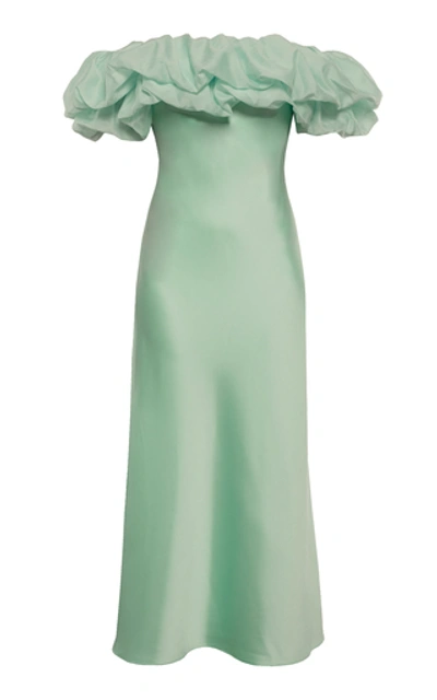 Shop Anna October Sparkles In My Eyes Ruffled Satin Dress In Green