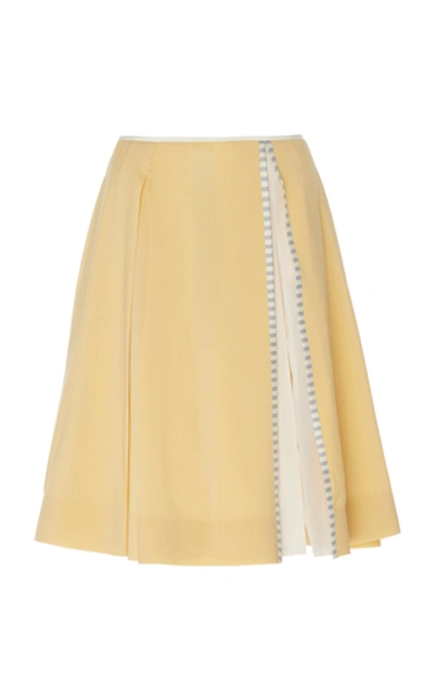 Shop Alexandre Blanc Pleated Wool-blend Skirt In Yellow