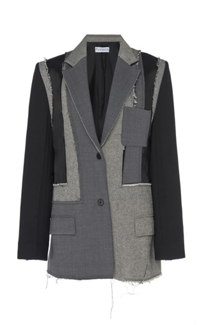 Shop Jw Anderson Patchwork Wool Blazer In Grey