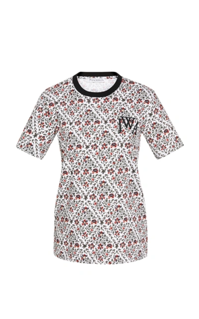 Shop Jw Anderson Logo-embroidered Floral-print Cotton-jersey T-shirt