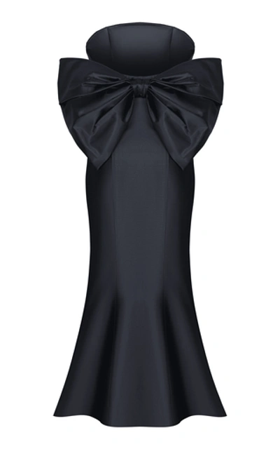 Shop Rasario Bow-embellished Silk Corset Midi Dress In Black